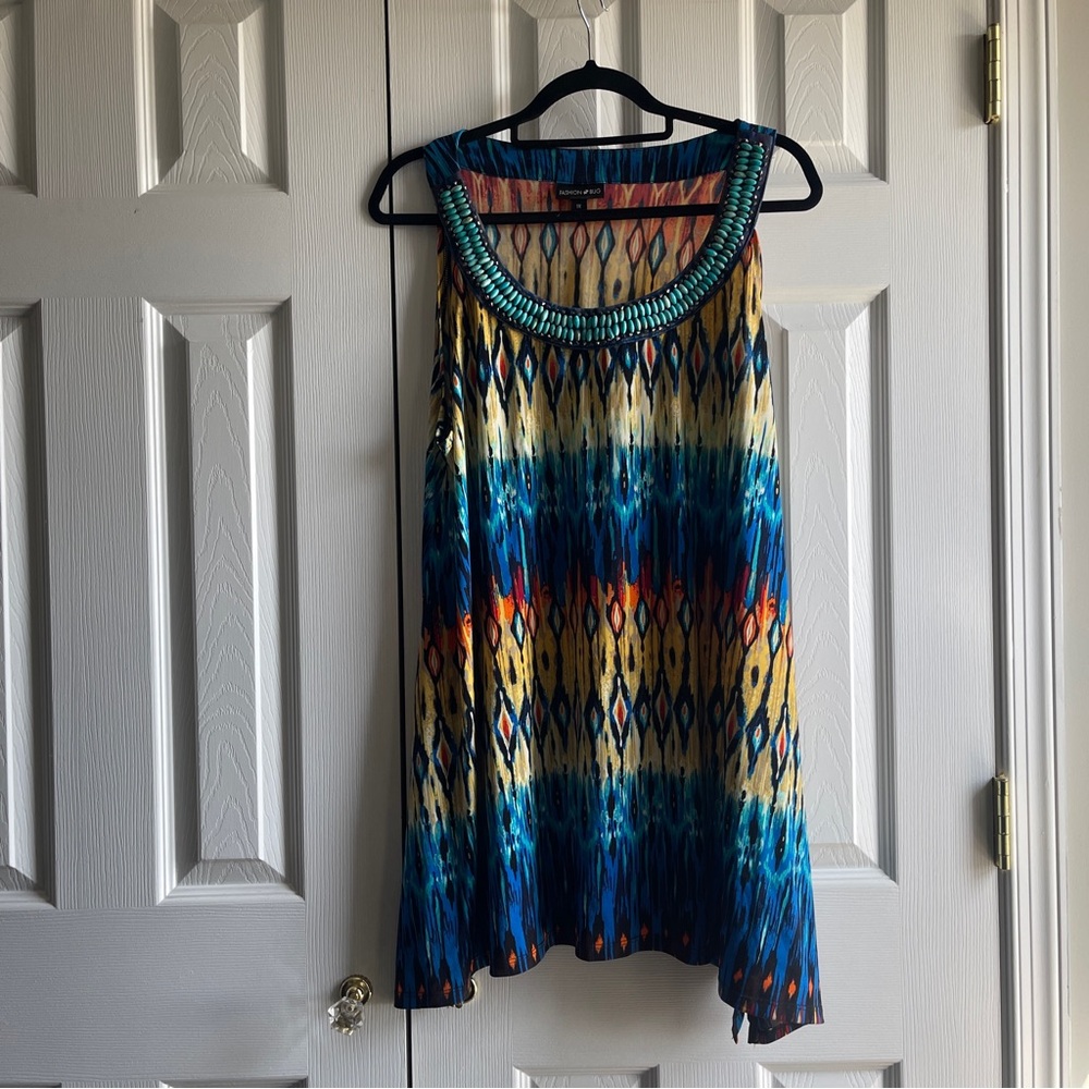 Fashion Bug 1X Multicolor Patterned Women's Tank with beading details